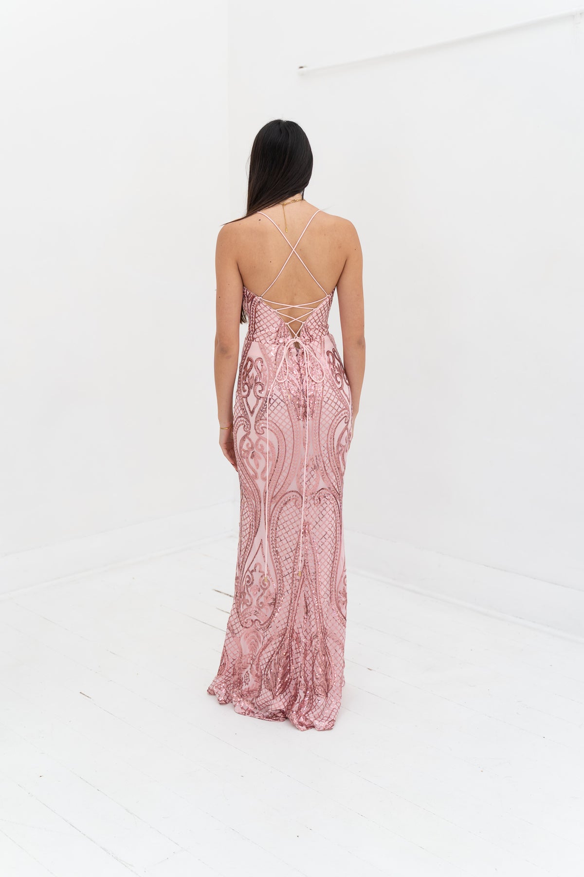 Stephanie Cowl Draped Sequin Gown