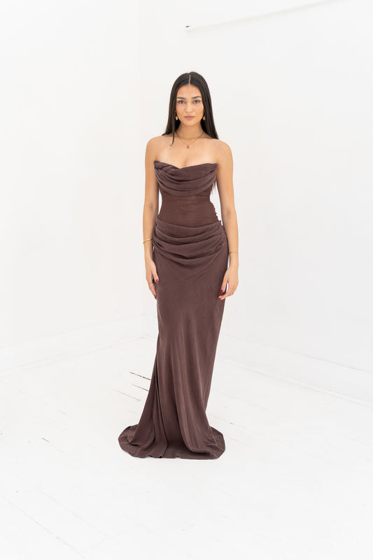 Liora Maxi Dress- Plum Brown